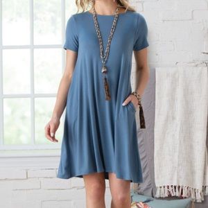 Zenana Premium Light Blue Pocket Dress Size M